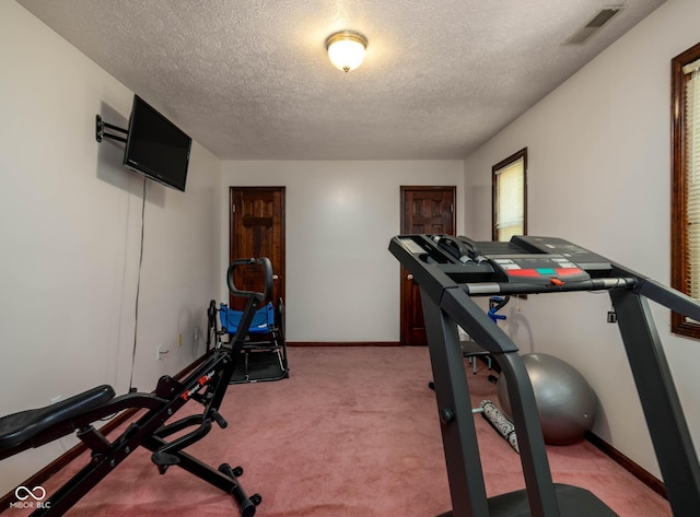 16226 Montrose Ln, Westfield, IN 46074 - workout area with carpet, a textured ceiling, and baseboards