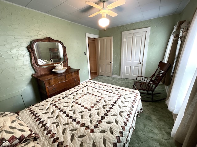 357 S Main St, Spencer, IN 47460 - bedroom with carpet, a ceiling fan, a textured wall, and a closet