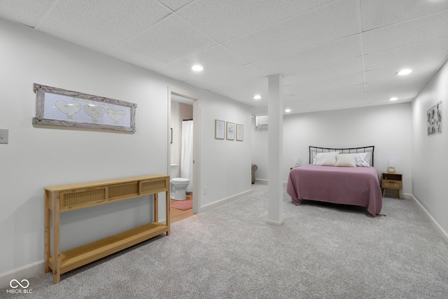 3781 S Station Dr, Columbus, IN 47203 - carpeted bedroom with recessed lighting, baseboards, a paneled ceiling, and connected bathroom