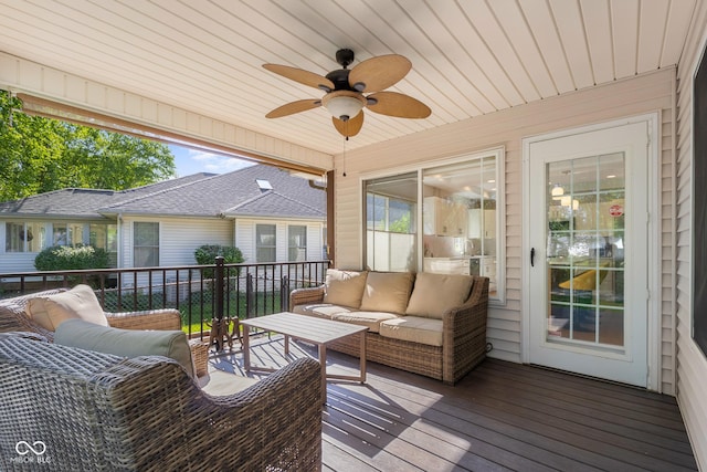 3781 S Station Dr, Columbus, IN 47203 - wooden terrace with ceiling fan and an outdoor living space
