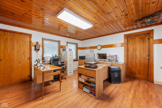 5330 W 56th St, Indianapolis, IN 46254 - home office with light wood finished floors and wood ceiling