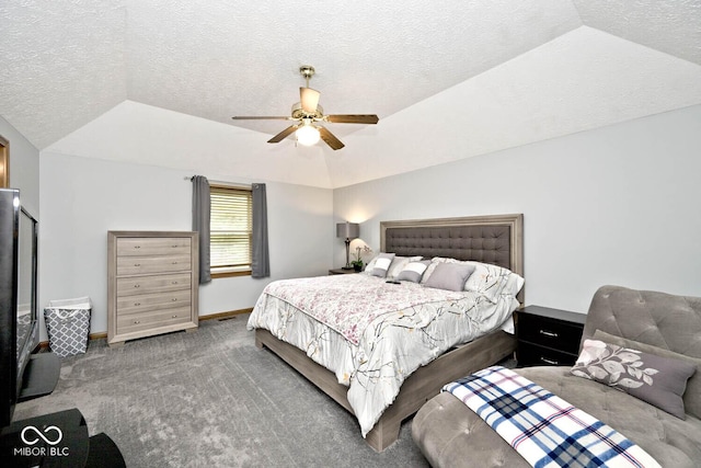 551 Windward Ln, Plainfield, IN 46168 - carpeted bedroom with baseboards, a textured ceiling, a ceiling fan, and lofted ceiling