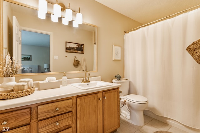 14291 Holly Berry Cir, Fishers, IN 46038 - full bath featuring tile patterned flooring, toilet, vanity, and a shower with shower curtain