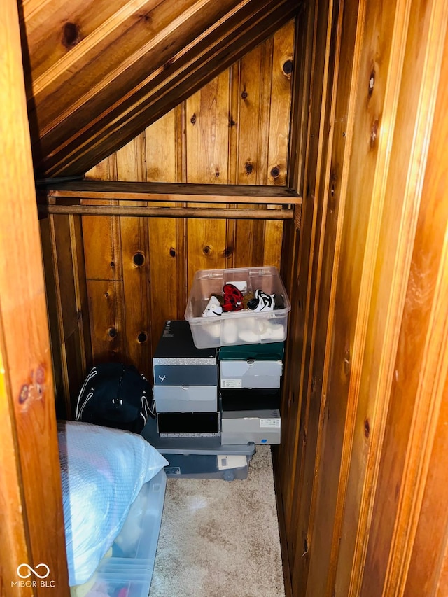 4850 E University Ave, Indianapolis, IN 46201 - carpeted bedroom featuring wooden walls