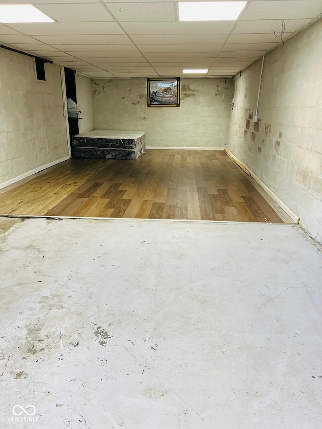4850 E University Ave, Indianapolis, IN 46201 - finished below grade area with a drop ceiling and concrete block wall
