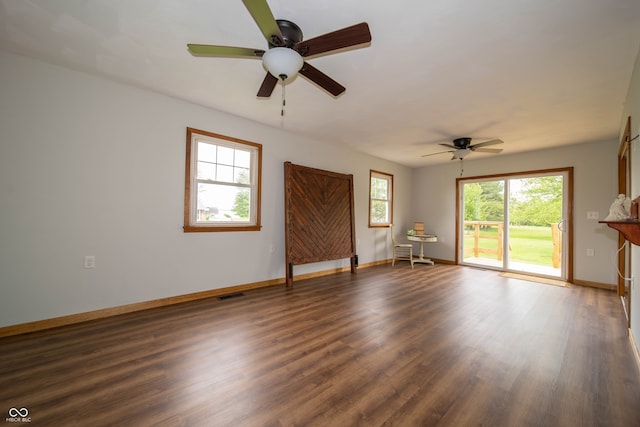 5388 W Hazelrigg Rd, Thorntown, IN 46071 - spare room featuring ceiling fan, wood finished floors, and baseboards