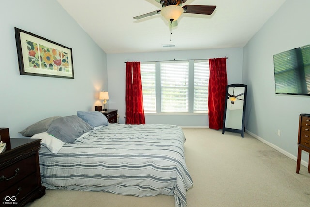 11727 Wedgeport Ln, Fishers, IN 46037 - carpeted bedroom featuring baseboards, a ceiling fan, and lofted ceiling