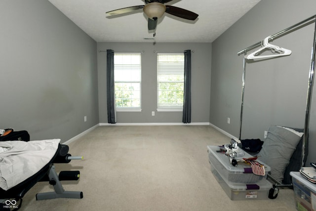 11727 Wedgeport Ln, Fishers, IN 46037 - bedroom with baseboards, light colored carpet, and a ceiling fan