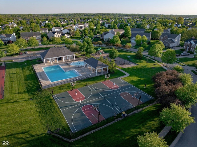 11727 Wedgeport Ln, Fishers, IN 46037 - view of sport court featuring community basketball court, a lawn, a community pool, and a residential view