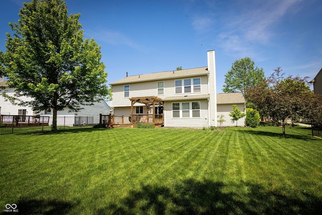 11727 Wedgeport Ln, Fishers, IN 46037 - rear view of property featuring a pergola, a deck, and a chimney