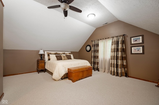 6575 Robin Hood Dr, Indianapolis, IN 46227 - bedroom with lofted ceiling, carpet, baseboards, a textured ceiling, and ceiling fan