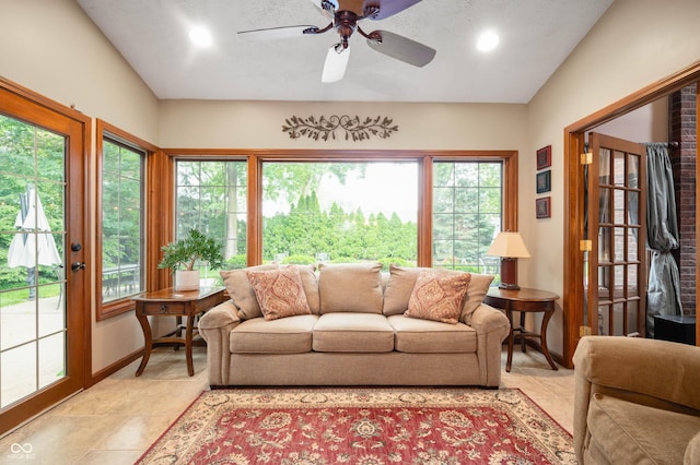 6575 Robin Hood Dr, Indianapolis, IN 46227 - living room featuring ceiling fan, recessed lighting, and light tile patterned floors