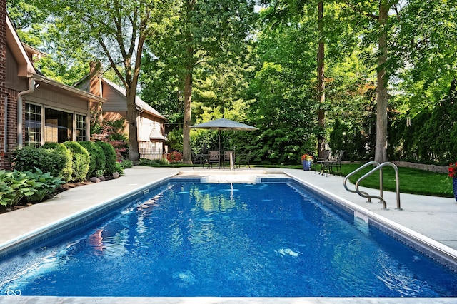 6575 Robin Hood Dr, Indianapolis, IN 46227 - outdoor pool with a patio and outdoor dining space
