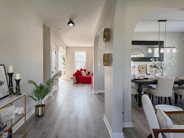 8644 N Deer Crossing Blvd, Mccordsville, IN 46055 - corridor with arched walkways, wood finished floors, baseboards, and a textured ceiling