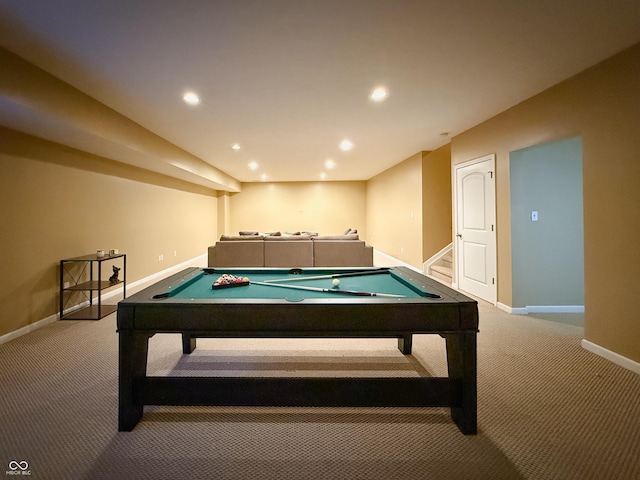 8644 N Deer Crossing Blvd, Mccordsville, IN 46055 - game room featuring light colored carpet, baseboards, billiards, and recessed lighting