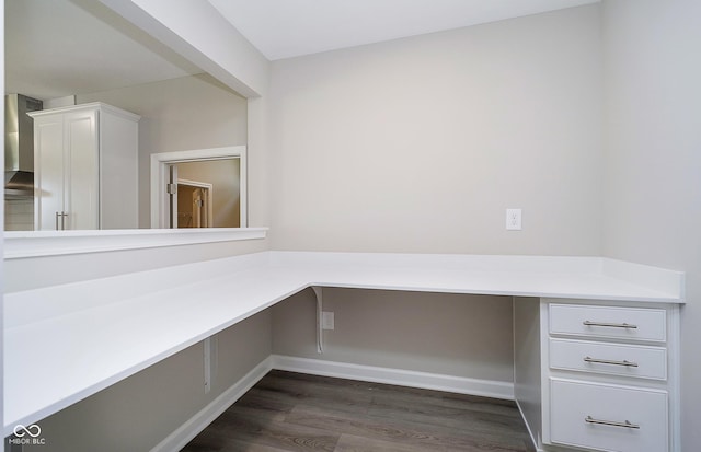 3256 Fawn Cir, Brownsburg, IN 46112 - unfurnished office with dark wood finished floors, built in desk, and baseboards
