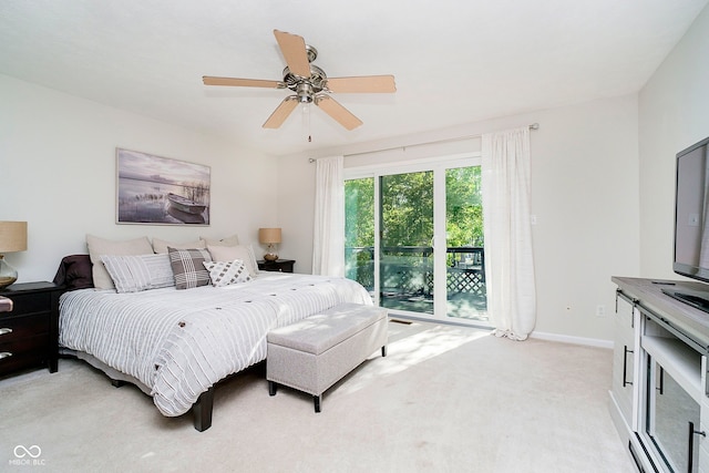 1940 Stringtown Pike, Cicero, IN 46034 - bedroom featuring access to exterior, light carpet, baseboards, and a ceiling fan