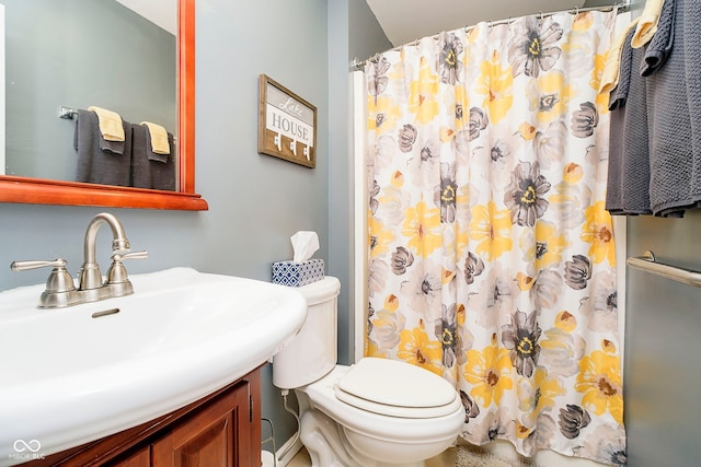 1940 Stringtown Pike, Cicero, IN 46034 - bathroom featuring a shower with shower curtain, toilet, and vanity