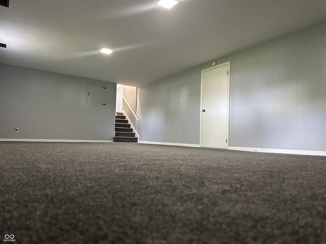 8417 S Sherman Dr, Indianapolis, IN 46237 - finished basement with baseboards, stairway, and carpet flooring