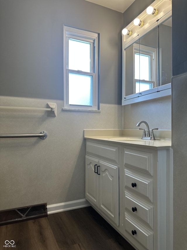 8417 S Sherman Dr, Indianapolis, IN 46237 - bathroom with healthy amount of natural light, vanity, and wood finished floors