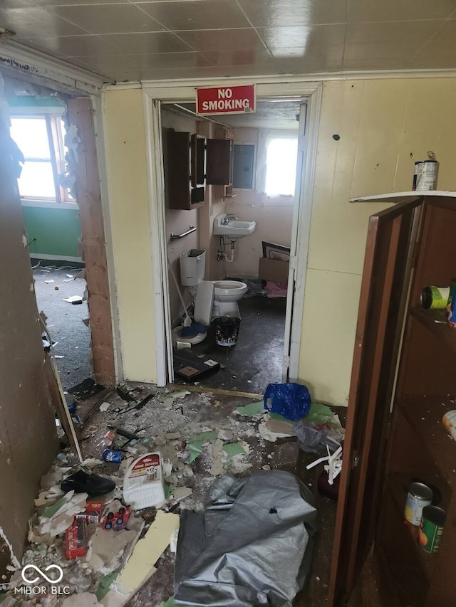 hall with a sink