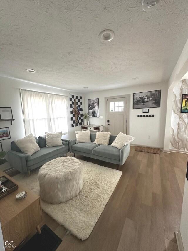 426 St Paul St, Indianapolis, IN 46201 - living area with wood finished floors, a textured ceiling, and recessed lighting