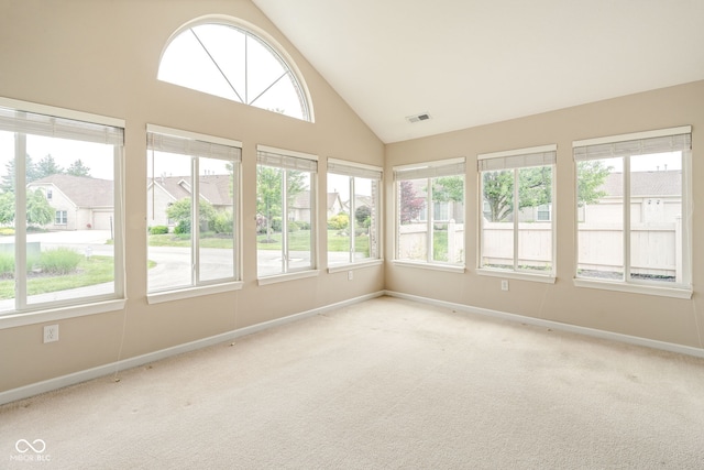 11438 Winding Wood Dr, Indianapolis, IN 46235 - unfurnished sunroom featuring plenty of natural light, high vaulted ceiling, carpet, and baseboards