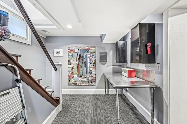 5002 Broadway St, Indianapolis, IN 46205 - hall with baseboards, carpet, stairway, and recessed lighting