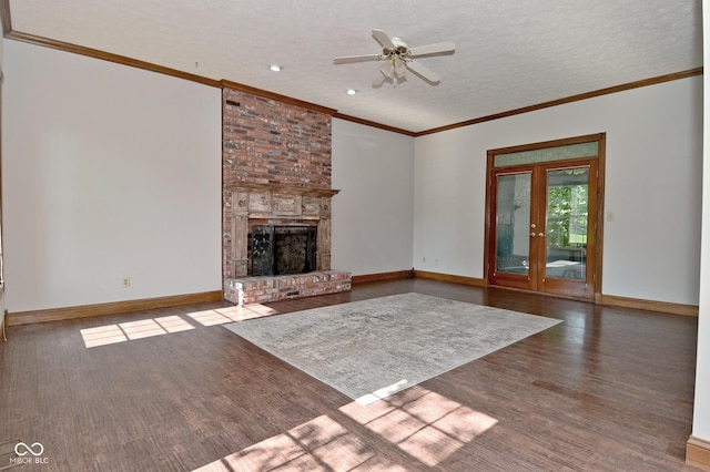 6567 Kings Ct, Avon, IN 46123 - unfurnished living room with wood finished floors, a ceiling fan, a fireplace, recessed lighting, and crown molding