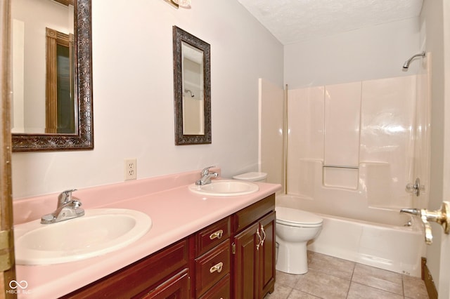 6567 Kings Ct, Avon, IN 46123 - bathroom featuring double vanity, a textured ceiling, washtub / shower combination, and tile patterned flooring