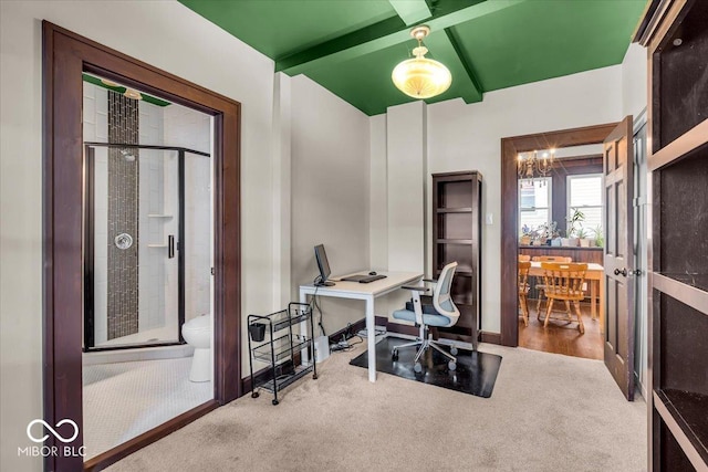 405 N Drexel Ave, Indianapolis, IN 46201 - carpeted home office with baseboards and beam ceiling