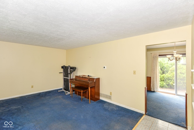 3325 Broadview Ct, Indianapolis, IN 46227 - misc room with a chandelier, a textured ceiling, carpet, and baseboards
