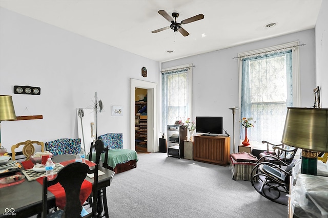 2490 S County Road 60 E, Greensburg, IN 47240 - living area featuring carpet floors and ceiling fan