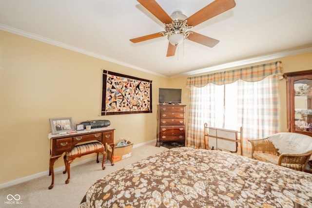 3537 Woodglen Way, Anderson, IN 46011 - bedroom featuring carpet flooring, ornamental molding, baseboards, and ceiling fan