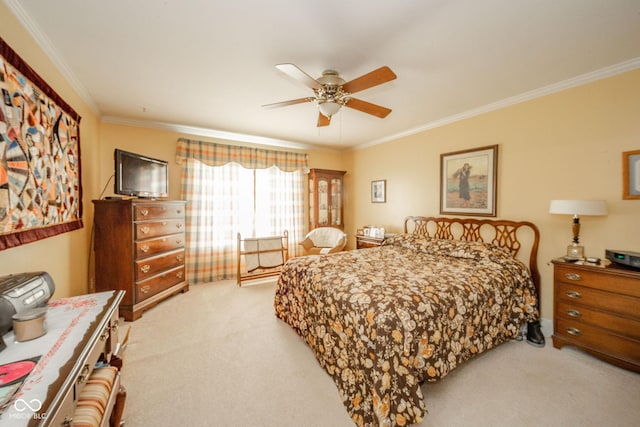 3537 Woodglen Way, Anderson, IN 46011 - bedroom with light colored carpet, crown molding, and ceiling fan