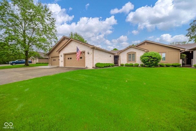 3537 Woodglen Way, Anderson, IN 46011 - ranch-style house featuring an attached garage, concrete driveway, a front yard, and brick siding