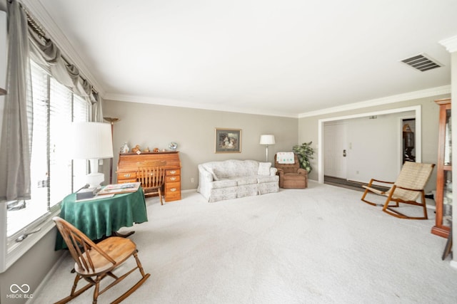3537 Woodglen Way, Anderson, IN 46011 - living room featuring ornamental molding and carpet