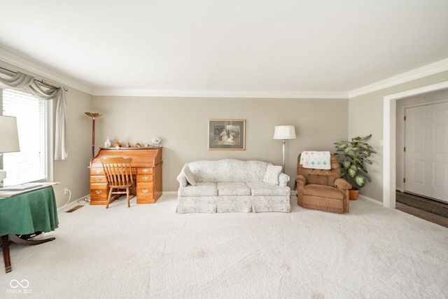 3537 Woodglen Way, Anderson, IN 46011 - living area with ornamental molding, carpet floors, and baseboards
