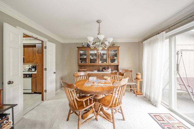 3537 Woodglen Way, Anderson, IN 46011 - dining room with a chandelier, light carpet, and ornamental molding