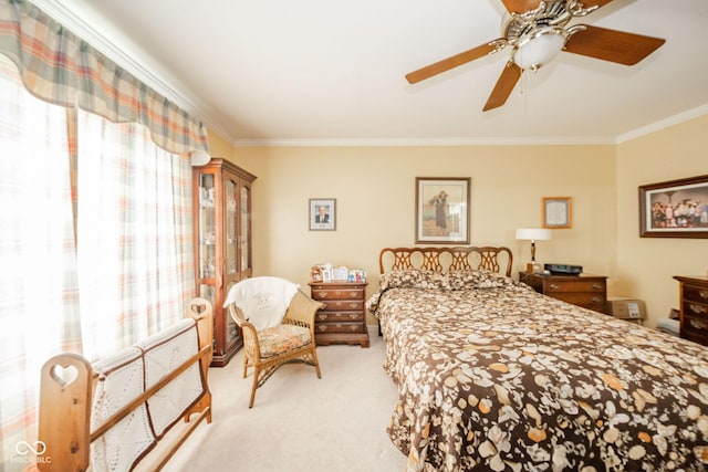 3537 Woodglen Way, Anderson, IN 46011 - bedroom with light colored carpet, crown molding, and ceiling fan