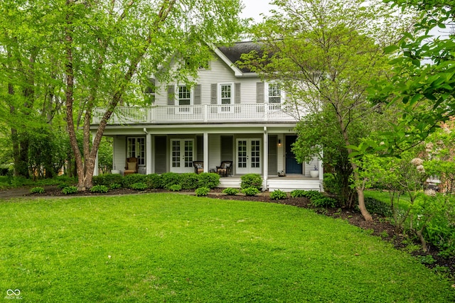 4130 N Meridian St, Indianapolis, IN 46208 - view of front of property with french doors, a front yard, and a porch