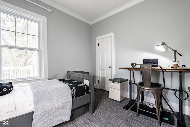 4130 N Meridian St, Indianapolis, IN 46208 - bedroom with dark carpet, ornamental molding, and multiple windows