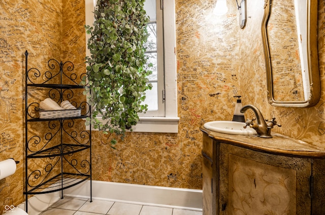 4130 N Meridian St, Indianapolis, IN 46208 - bathroom with vanity, tile patterned flooring, and wallpapered walls