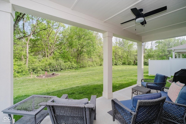 5020 Eldon Dr, Noblesville, IN 46062 - view of patio featuring a ceiling fan and an outdoor hangout area