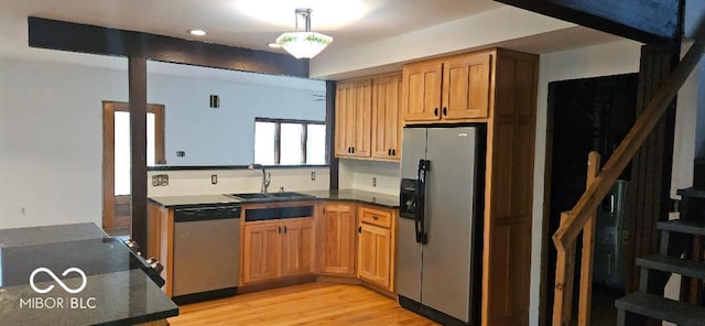 3854 Three Mile Rd, Centerville, IN 47330 - kitchen with stainless steel appliances, a sink, light wood-type flooring, and recessed lighting