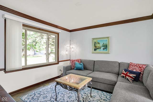 781 Dayton Dr, Carmel, IN 46033 - living room with ornamental molding, wood finished floors, and baseboards