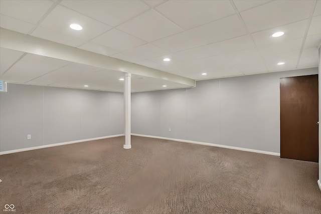 781 Dayton Dr, Carmel, IN 46033 - finished basement featuring carpet floors, baseboards, a drop ceiling, and recessed lighting