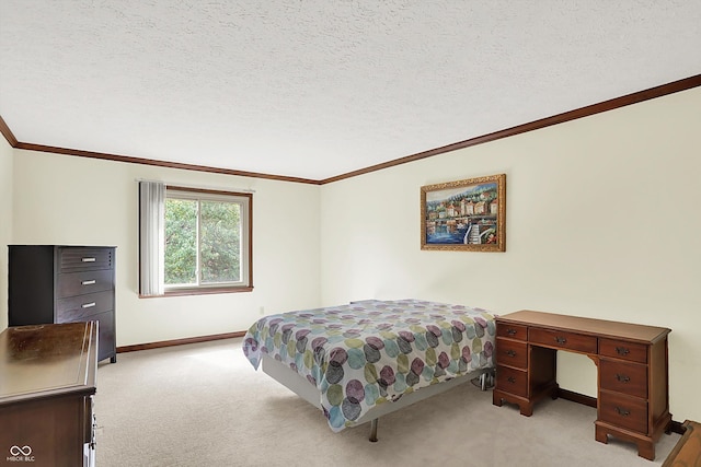 781 Dayton Dr, Carmel, IN 46033 - bedroom featuring crown molding, light colored carpet, baseboards, and a textured ceiling
