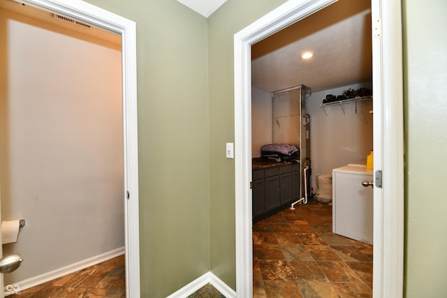 7604 Cloudy Ct, Camby, IN 46113 - bathroom featuring stone finish floors, baseboards, and recessed lighting