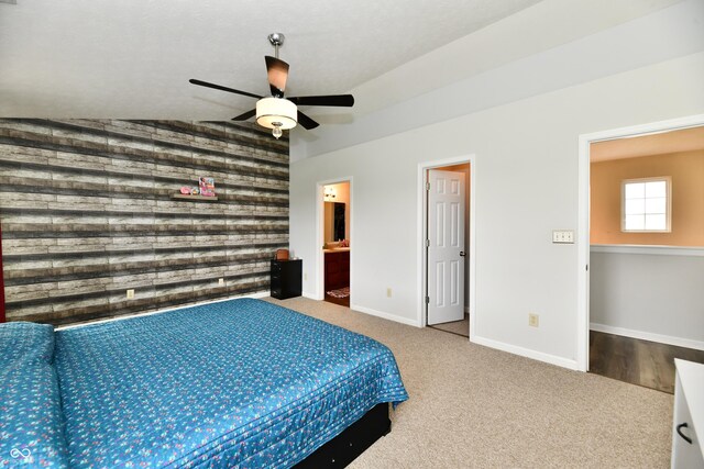 7604 Cloudy Ct, Camby, IN 46113 - carpeted bedroom featuring vaulted ceiling, baseboards, and ceiling fan